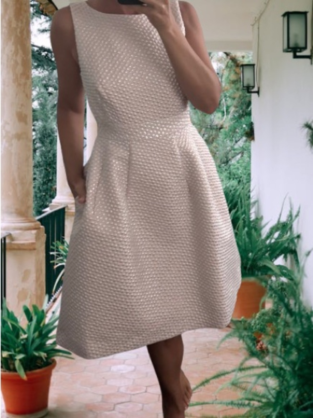 Calvin Klein Sleeveless Textured Midi Dress in Light Pink